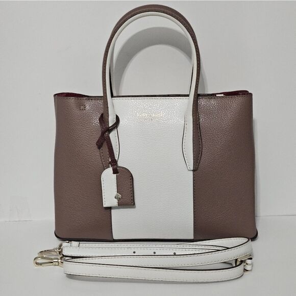Kate Spade, medium sized tote in leather. Dark taupe and cream. EUC - Picture 1 of 16